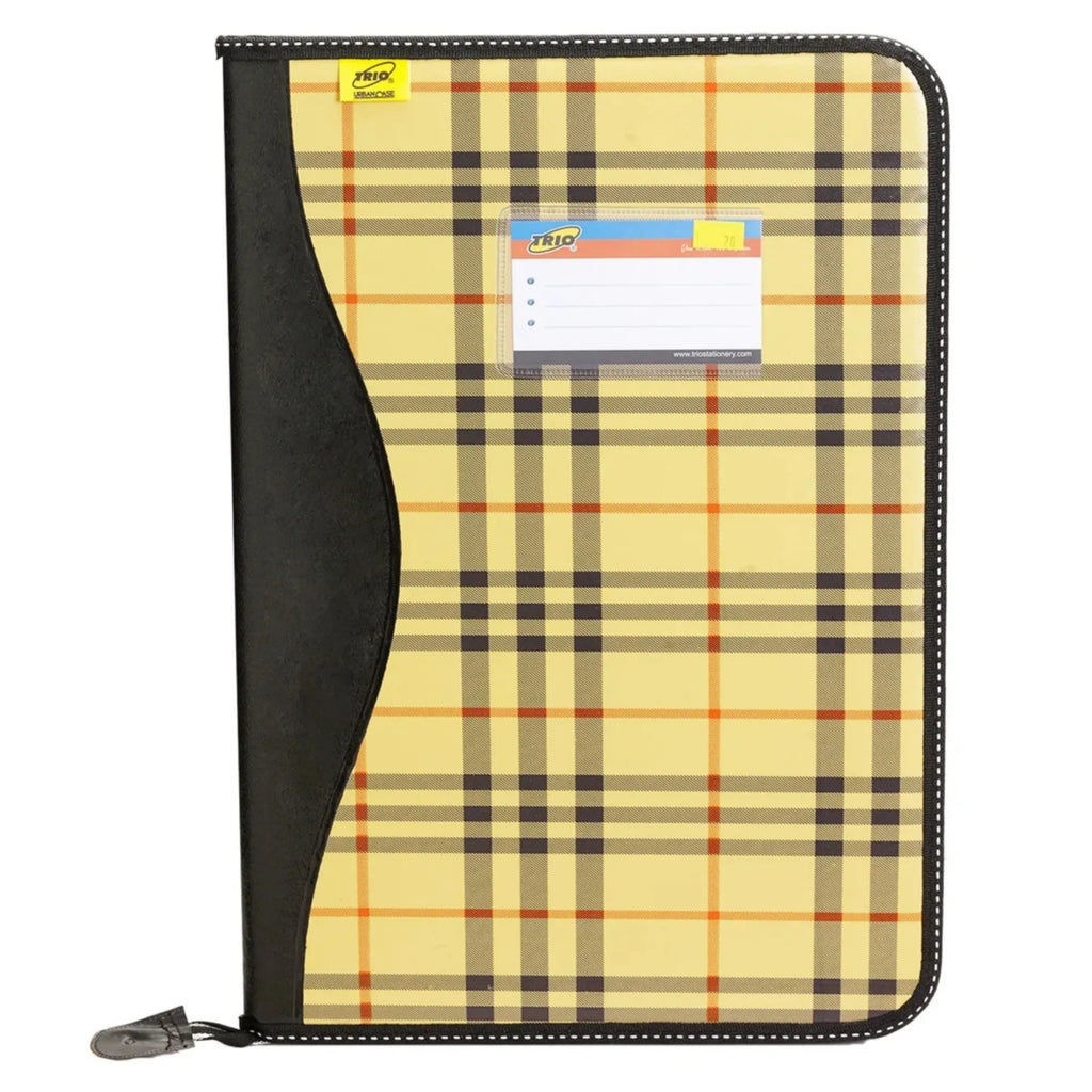 Yellow Checks Urban Portfolio Case - File Folder with 20 Transparent Leaves