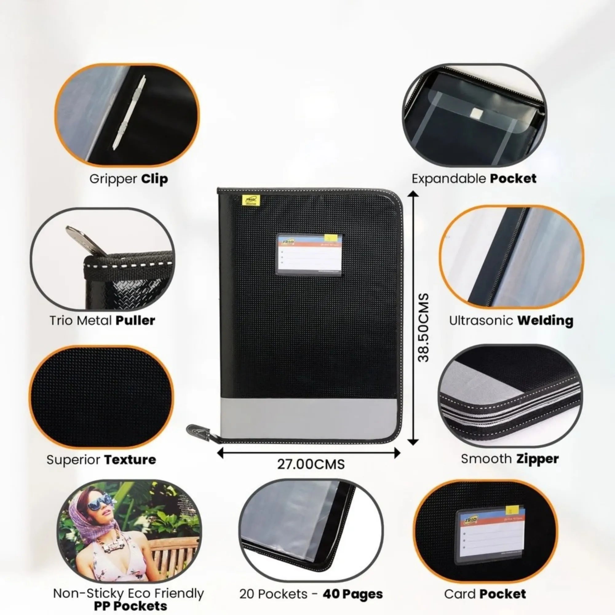 Black & Grey Urban Dutone XL Case - B4 Size File Folder with 40 Transparent Leaves | Document Organizer