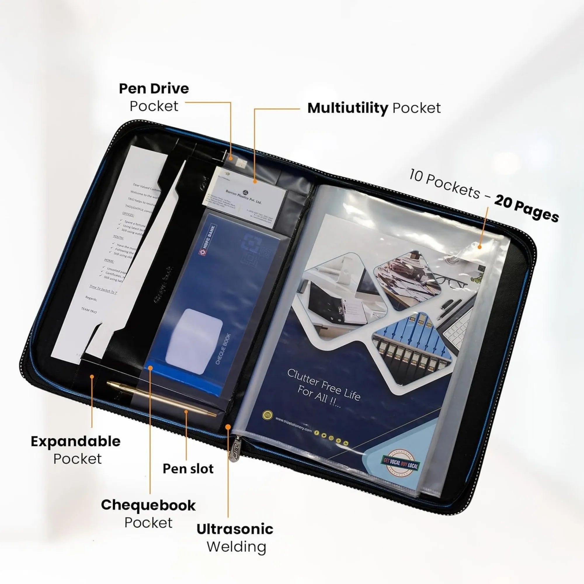 Black & Grey Urban Duotone XL Case - B4 Size, 30 Transparent Leaf Document Organizer - File Folder for Certificates & Documents Secondary image