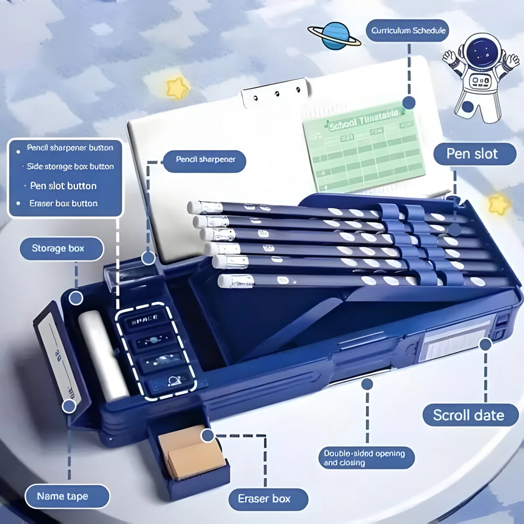Sky Travel Geometry Box | School Stationery Storage Box for Kids | Magnetic Pencil Box with Lock