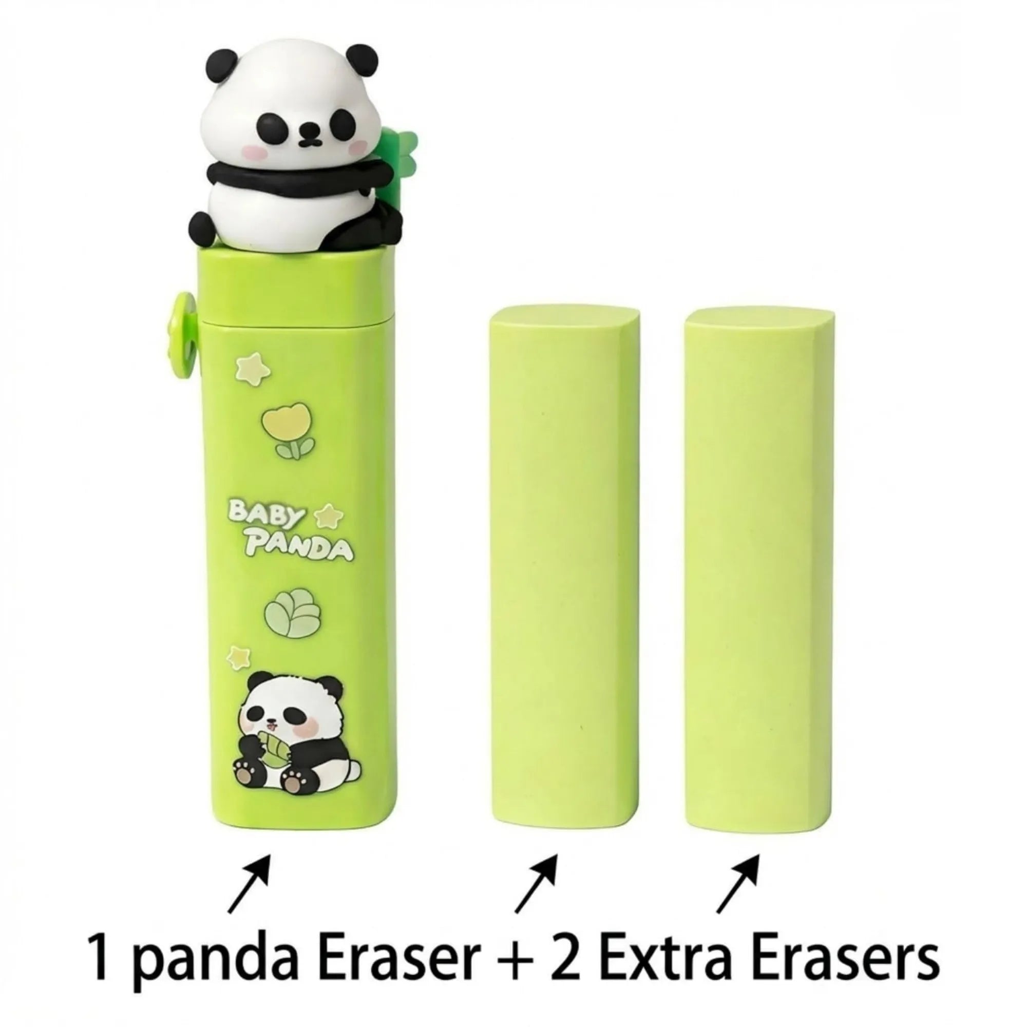 3 Pcs Baby Panda Push and Pull Rubber | Cute Electric Eraser for Kids | Stationery Set