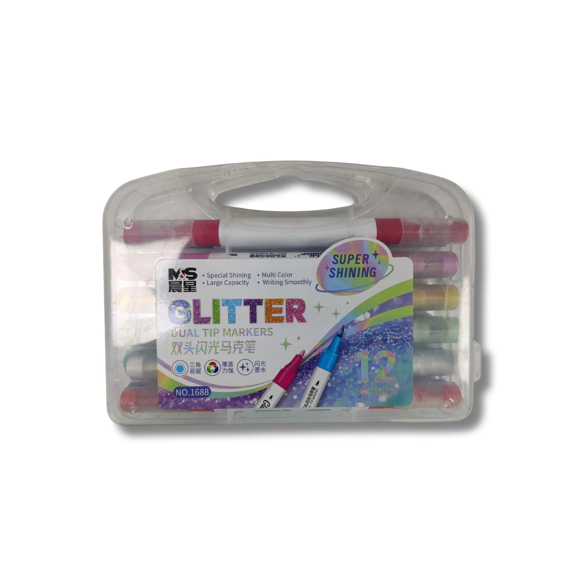 Super Shining Glitter Dual Markers - 12 Colors | Highlighter Marker & Acrylic Paint Pens Set Main image