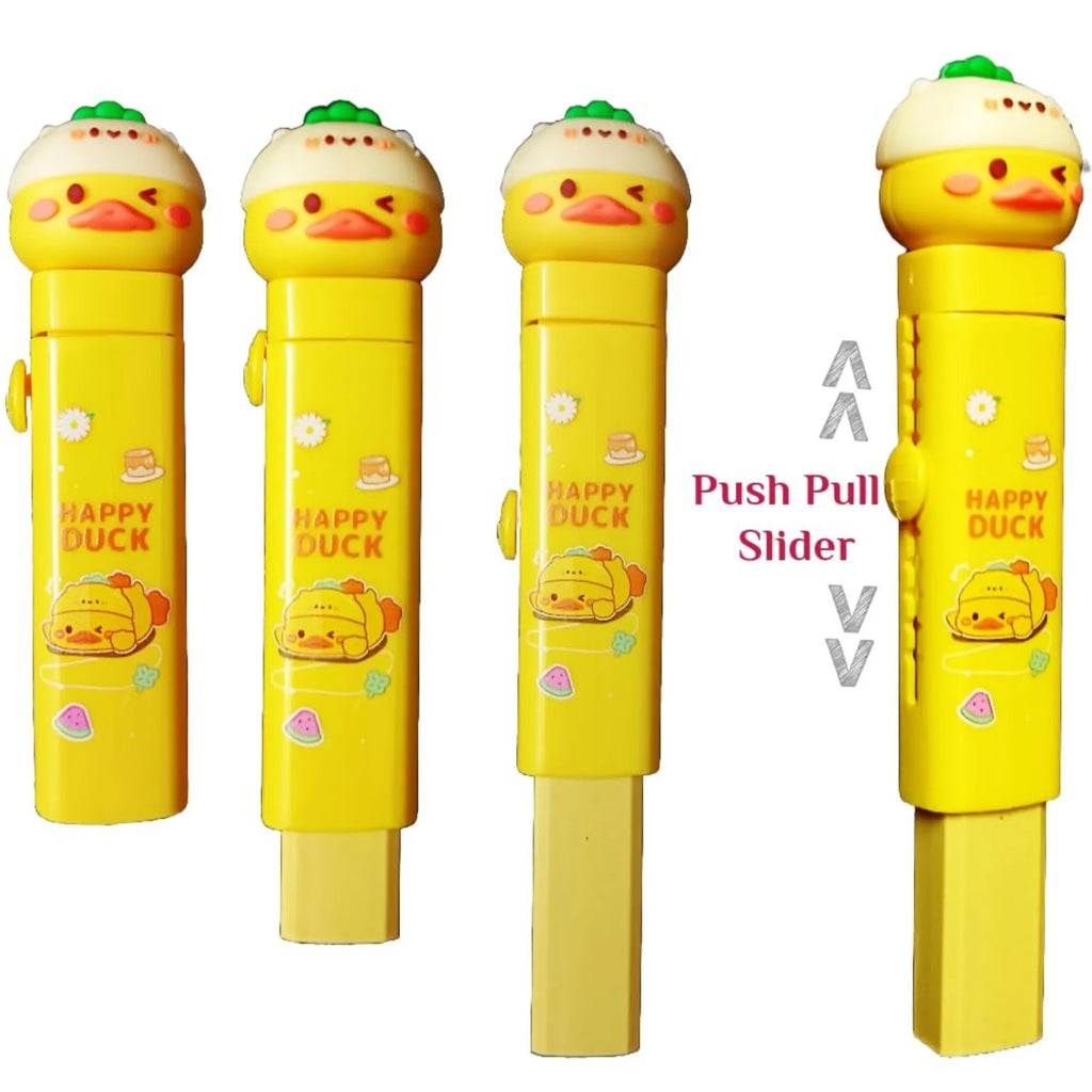 JC 2 pcs Happy Duck Push and Pull Eraser for Kids - Cute Pencil Eraser Set - Electric Eraser - Magic Eraser - Panda Eraser Stationery