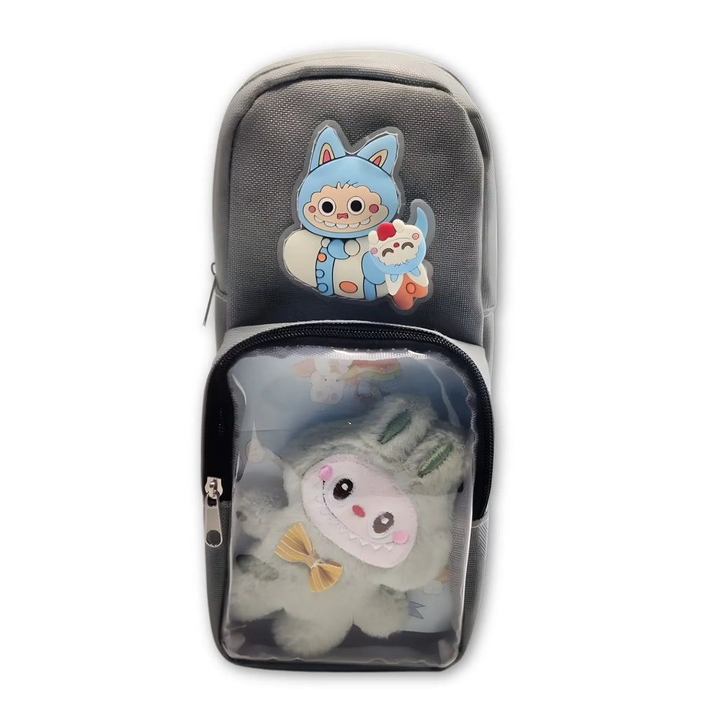 Labubu Grey Pouch - Cute Stationery Items & Aesthetic Pencil Pouch with Double Zipper