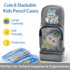 Labubu Grey Pouch - Cute Stationery Items & Aesthetic Pencil Pouch with Double Zipper