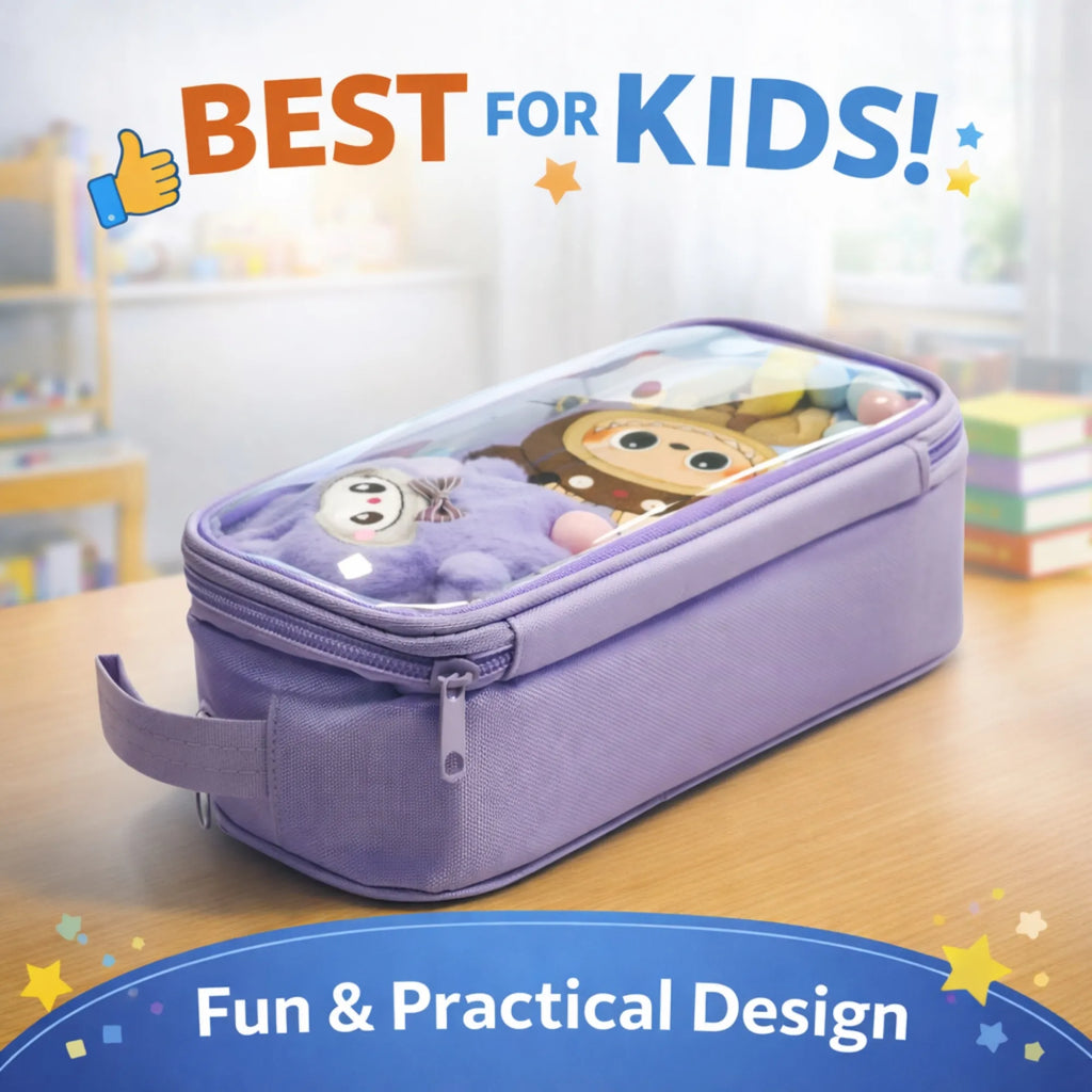 Labubu Purple Pouch - Cute Aesthetic Stationery Organizer for School Girls