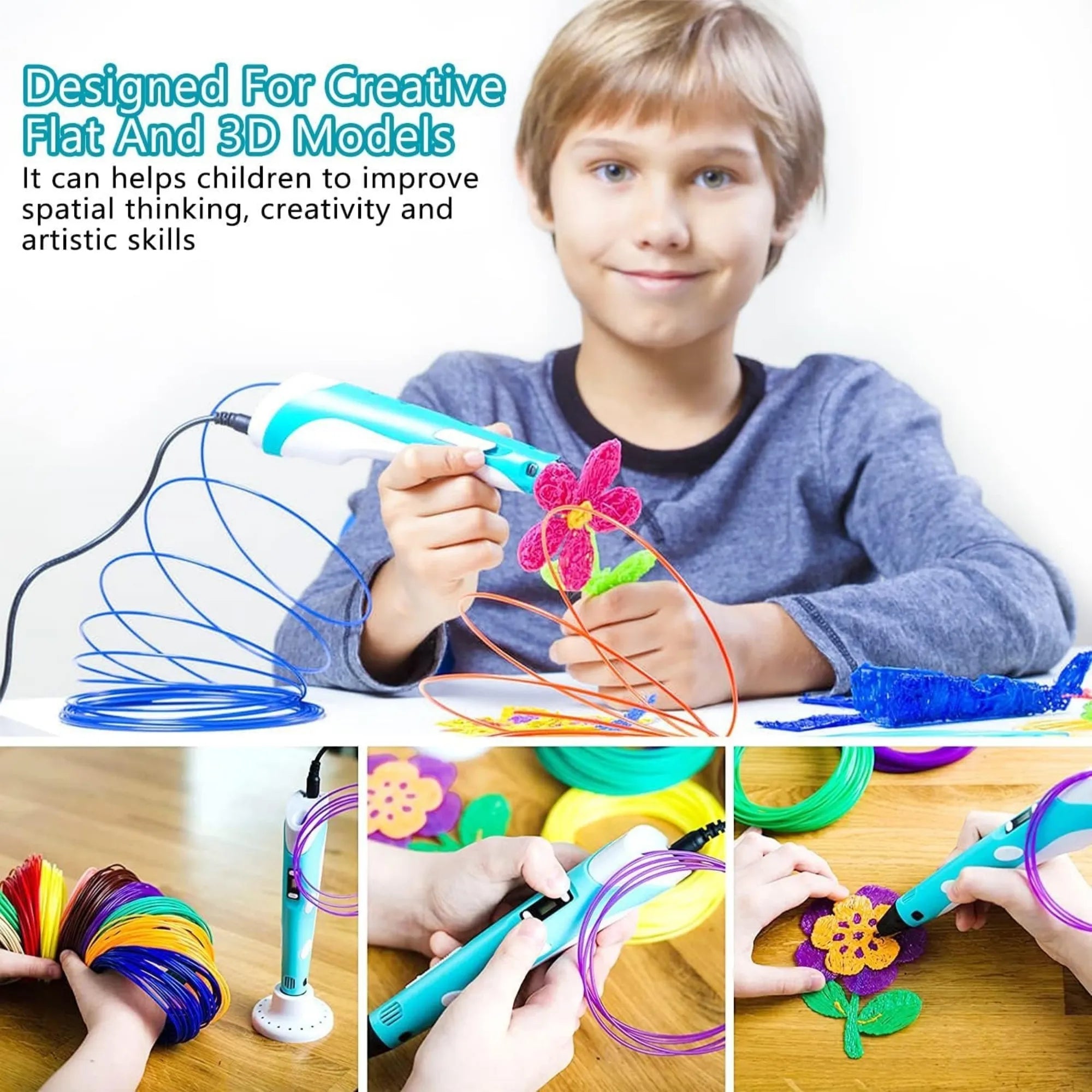 3D Pen for Kids - Temperature Control 3D Printing Pen Set with Filament - Magic Art Drawing Kit