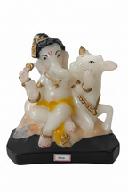 Lord Ganesha with Cow Decorative Idol Marble Finish